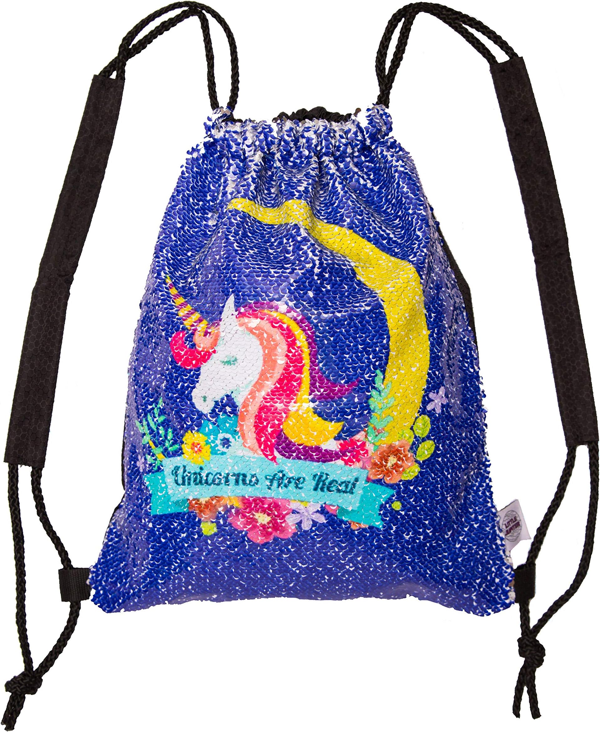Water Resistant Unicorn Reversible Sequin Drawstring Girls Drawstring Backpack Kids daypack Unicorn Bag