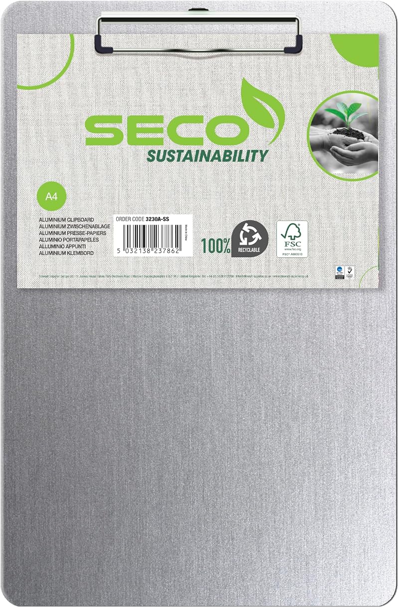 SECO A4 Aluminium Clipboard Heavy Duty with Strong Clip