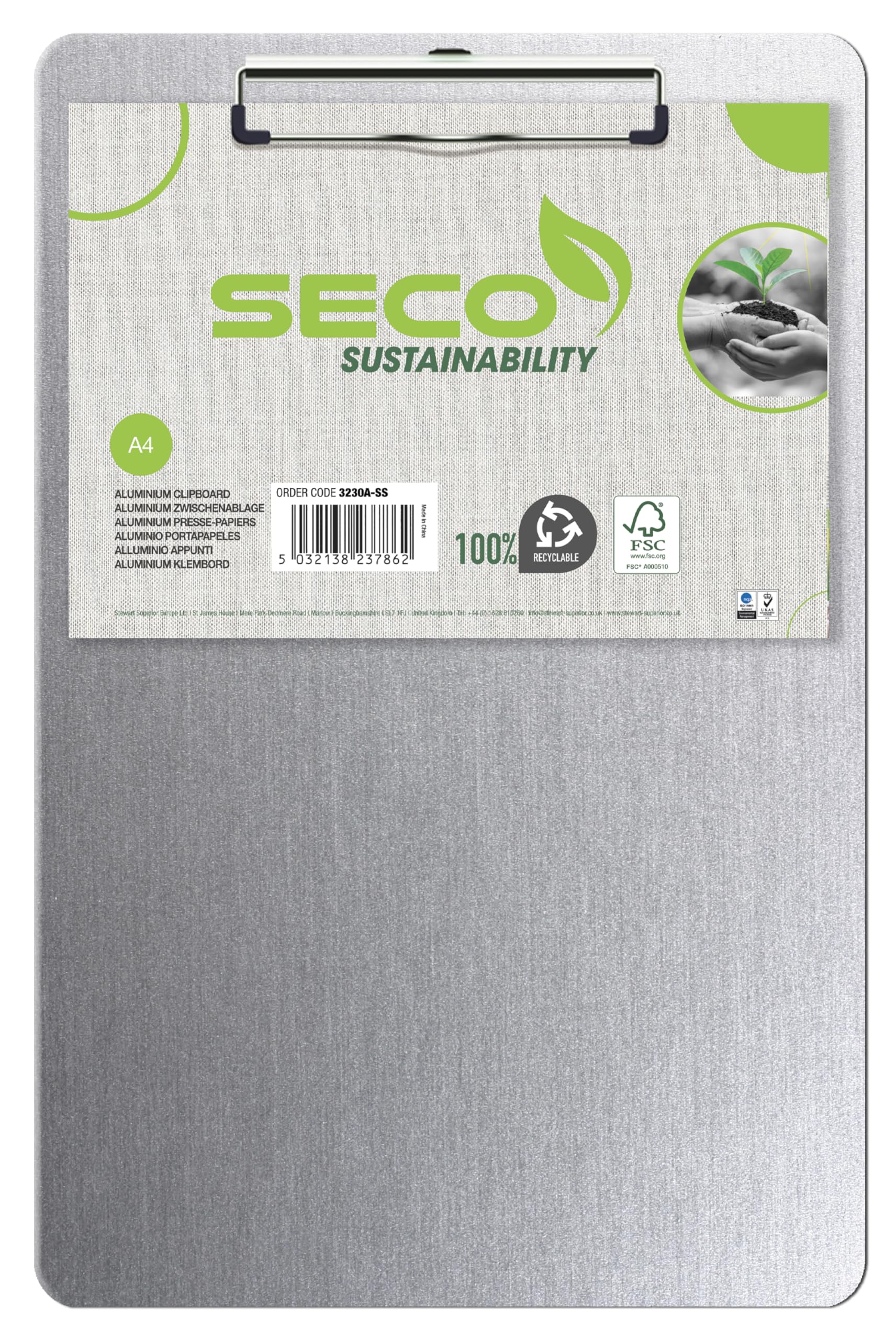 SECO A4 Aluminium Clipboard with Heavy Duty Clip