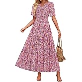 ZESICA Women's 2026 Summer Spring Floral Boho Maxi Dresses Casual Short Sleeve V Neck A Line Flowy Beach Vacation Dress