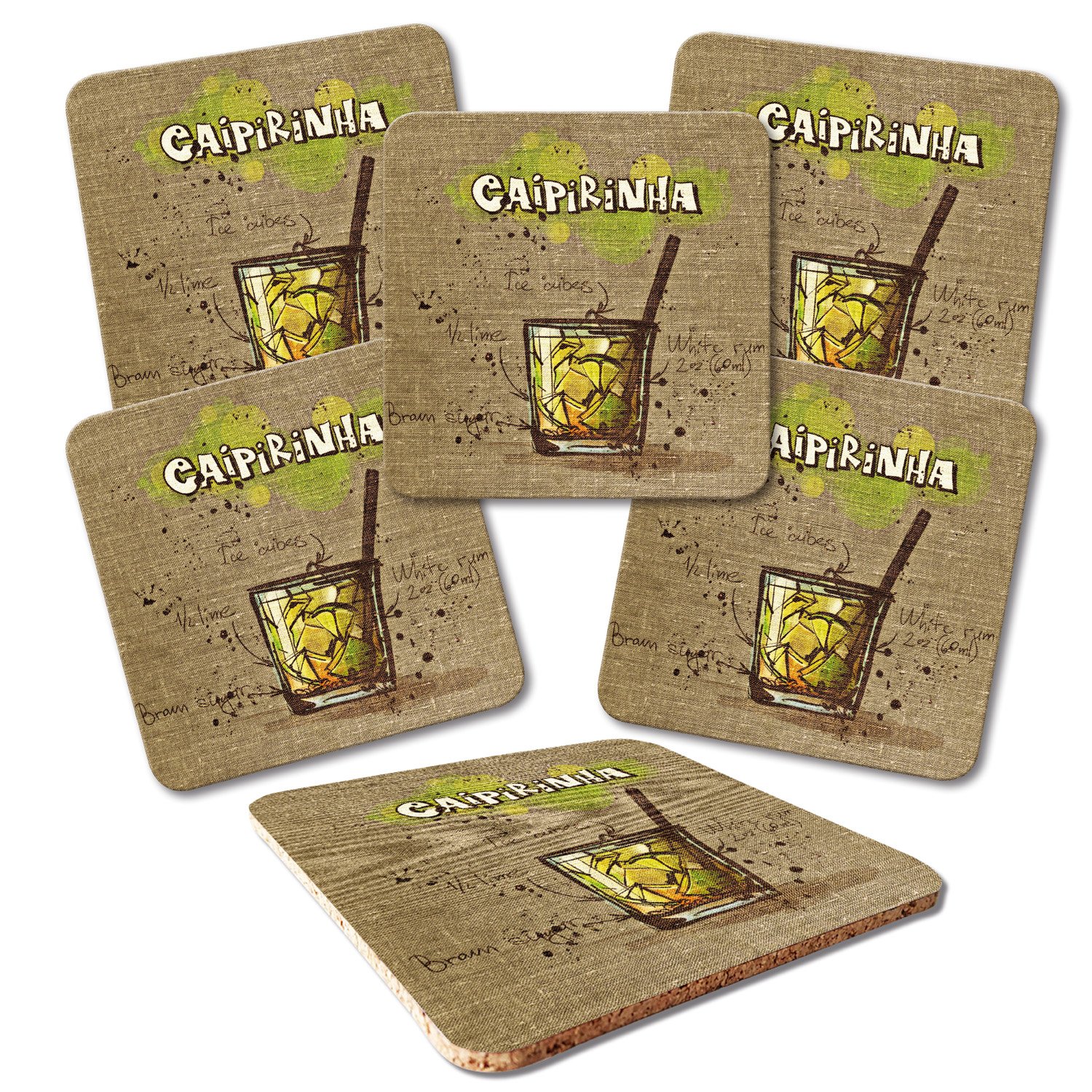 Rectangular dise&ntilde;o de caipirinia de 4 ADDIES &apos Cristal Posavasos Juego de 6&nbsp;Piezas C&oacute;ctel en Caja de Regalo Transparente Parte Trasera de Corcho