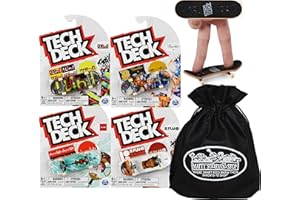 Tech Deck 96mm Individual Fingerboards Bundle with Matty's Toy Stop Storage Bag - Pack of 4 (Assorted Styles)