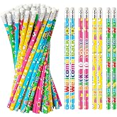 Xqumoi 60Pcs Back to School Pencils with Erasers - 4 Designs #2 HB Pencil in Bulk Welcome Back to School Stationery for Student Classroom Rewards Goodie Bag Fillers Birthday Party Favors Supplies