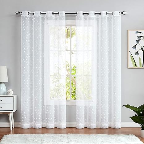 cortinas blancas transparentes con pompones para dormitorio de nina 95 pulgadas de longitud con ojales en la parte superior de gasa para sala de