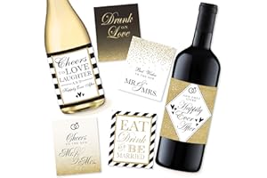 HADLEY DESIGNS Bridal Shower Gifts for Bride, Bridal Shower Favors, Wedding Wine Bottle Labels (Set of 6) for Bachelorette Party Gifts, Engagement Party Gifts, Bridal Gifts for The Bride, Wine Labels