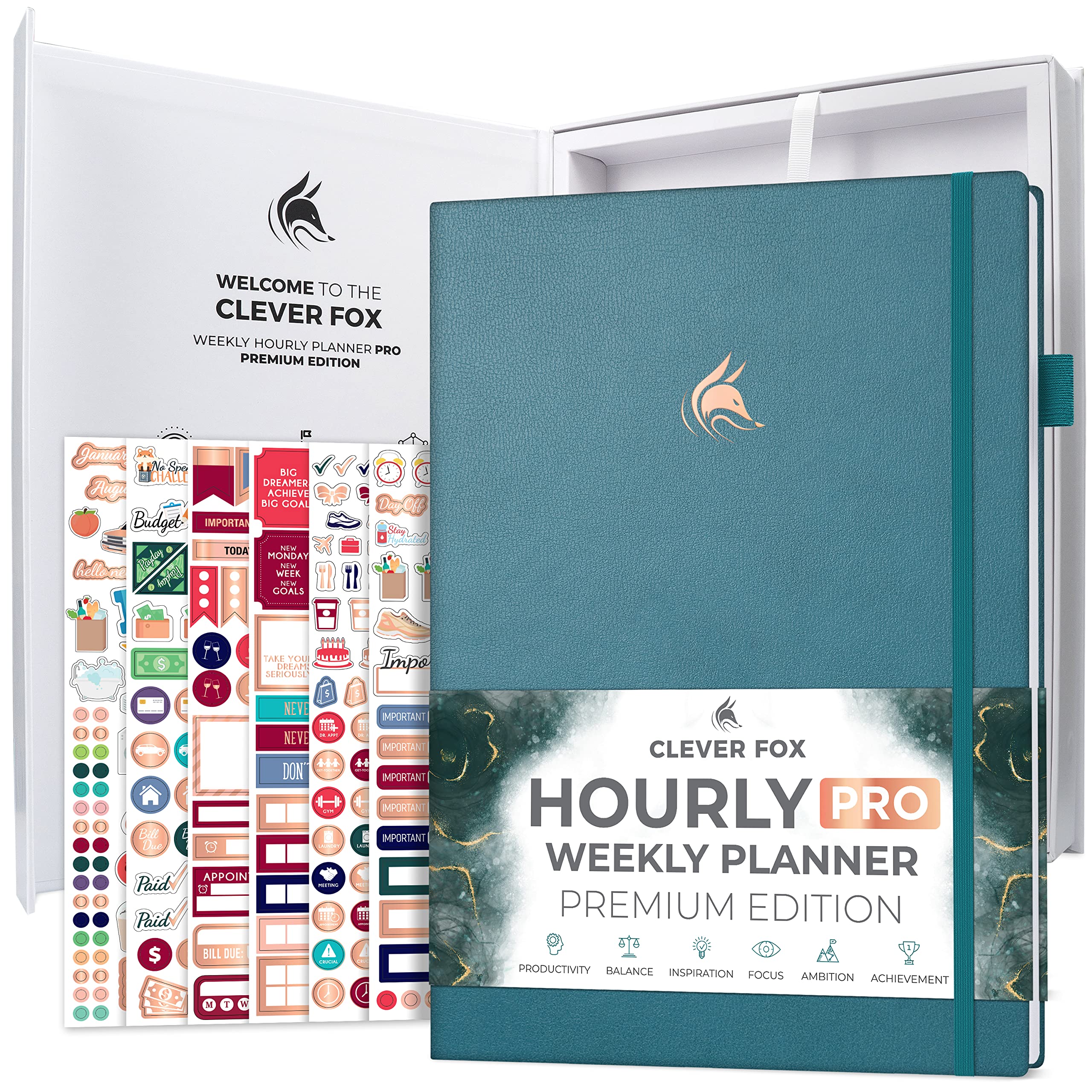 Clever Fox Hourly Planner PRO Premium – Undated Schedule Planner with Daily Time Slots – Personal Organizer Notebook for Time Management – Weekly & Monthly Life Journal, A4 size (Teal)