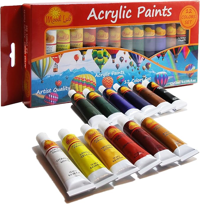 Acrylic Paint Set Premium 12 Colors x 12ml 0.4 oz Tubes