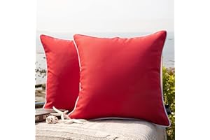 Phantoscope Pack of 2 Outdoor Waterproof Solid Throw Decorative Pillow Cover Decorative Square Outdoor Pillows Cushion Case Patio Pillows for Couch Tent Sunbrella (18''x18'',Red)