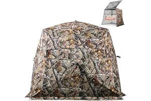 SHEDOFF Wide Bottom Hunting Blind 3/4 Person with Portable Chair, 270/360 Degree See Through Pop up Ground Blinds for Deer Turkey Duck Hunting, Bow Hunting Adjust Windows with Silent Zipper