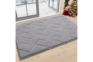 OLANLY Indoor Door Mat, 32x20, Dirt Resistant and Absorbent, Sturdy Non-Slip Rubber Backing, Easy to Clean, Washable Low-Profile Doormat for Entryway, Medium Gray