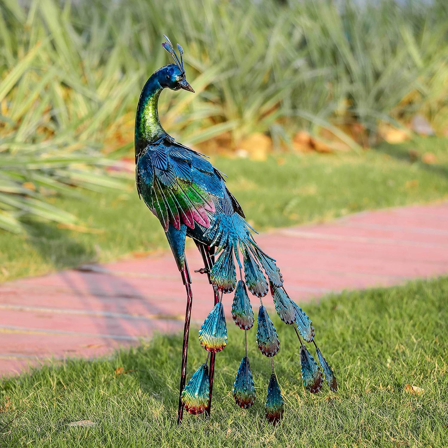 TERESA'S COLLECTIONS Large Garden Ornaments Outdoor, Gifts for Women Gorgeous Standing Metal Peacock Garden Statues - Image 5