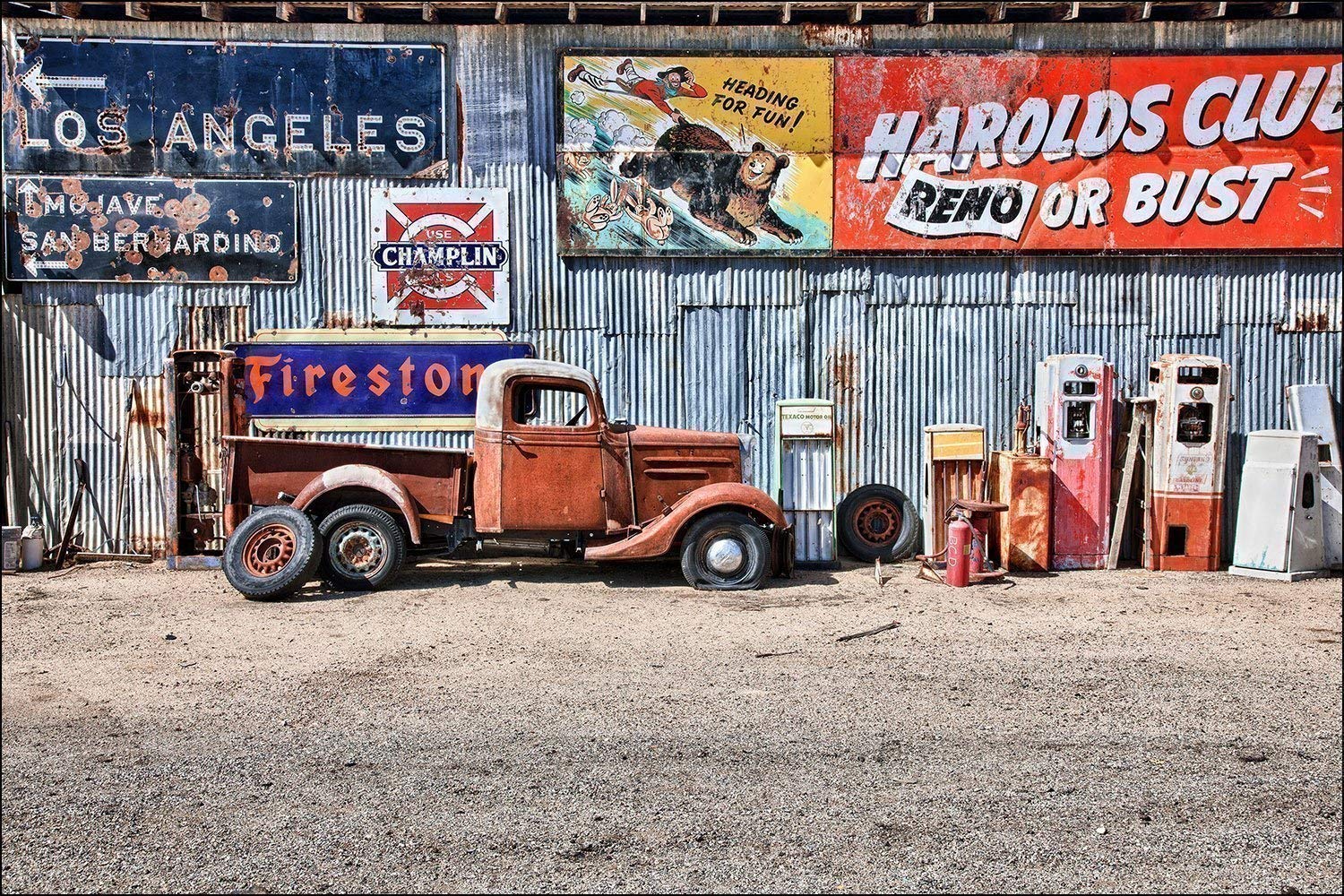 Old Truck and Vintage Gas Station Items with California
