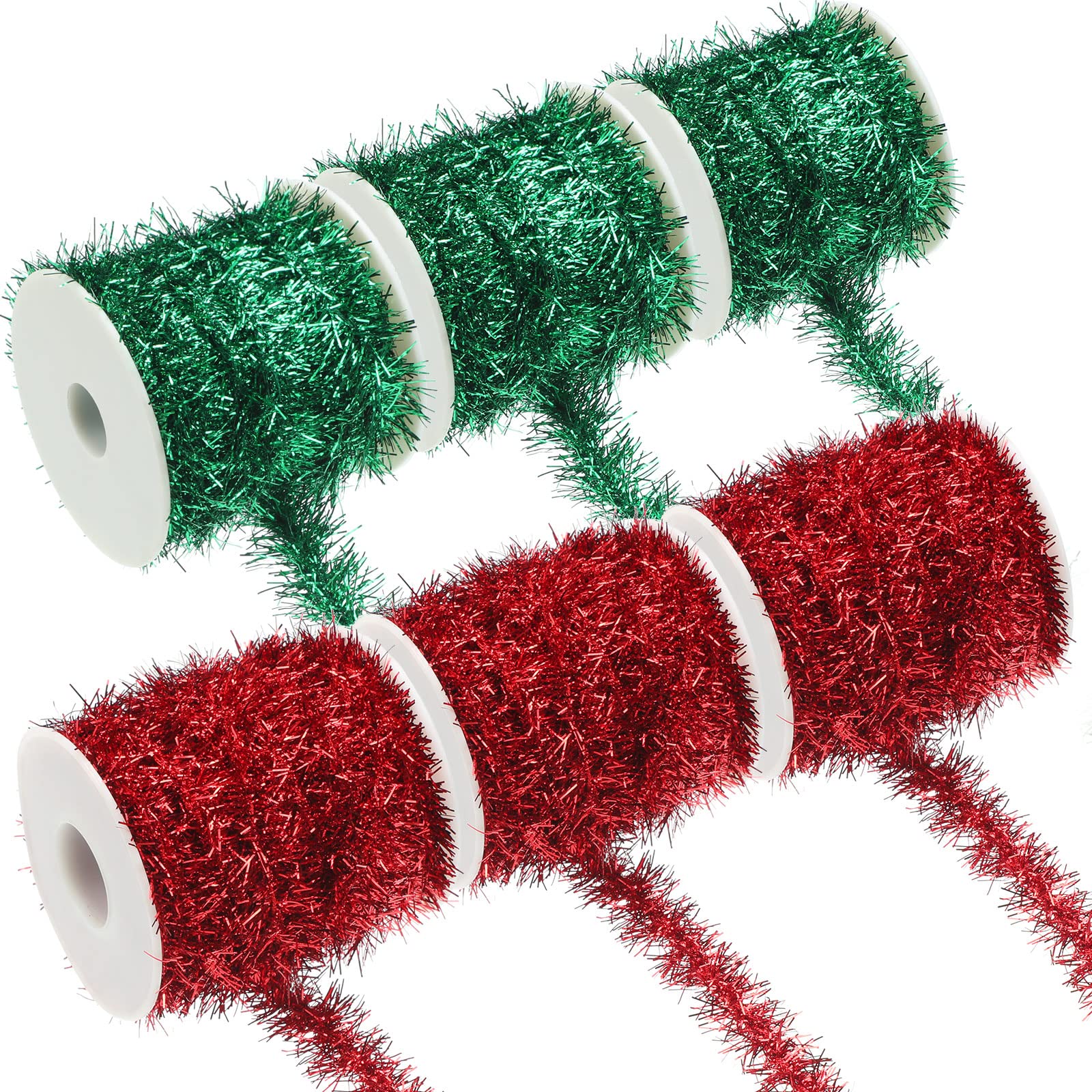 60 Yard Christmas Tinsel Garland Colorful Glitter Christmas Garland Thin Metallic Tinsel Garland Tinsel Wire Christmas Ribbon for Christmas Wedding Birthday (Red, Green)
