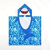 Beach House Figural Shark Hooded Beach and Bath Towel Poncho for Kids, Blue 48.00" x 24.00"