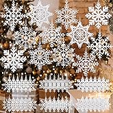 Lunmon 48 Pcs Crochet Snowflake Ornaments Winter Crocheted Snowflake Hanging Decor Crochet Doilies for Winter Wonderland Decorations Christmas Tree Home Wall Holiday Party Woven Gift, 6 Styles