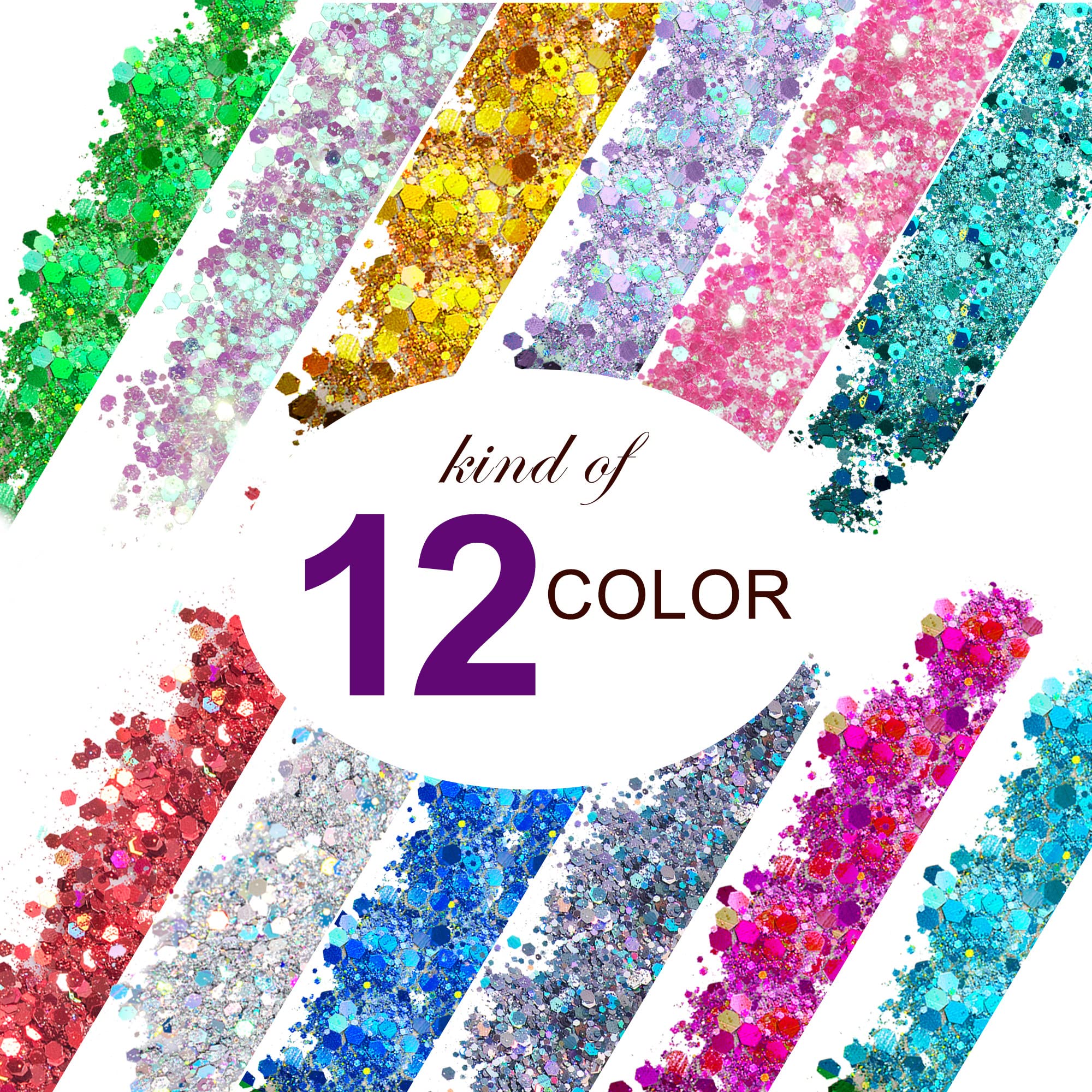 Face Glitter Makeup, Holographic Chunky Face Body Glitter, Glitter Eyeshadow Cosmetic Laser Powder for Face Hair Nails, Festival Body Glitter Makeup with Glue