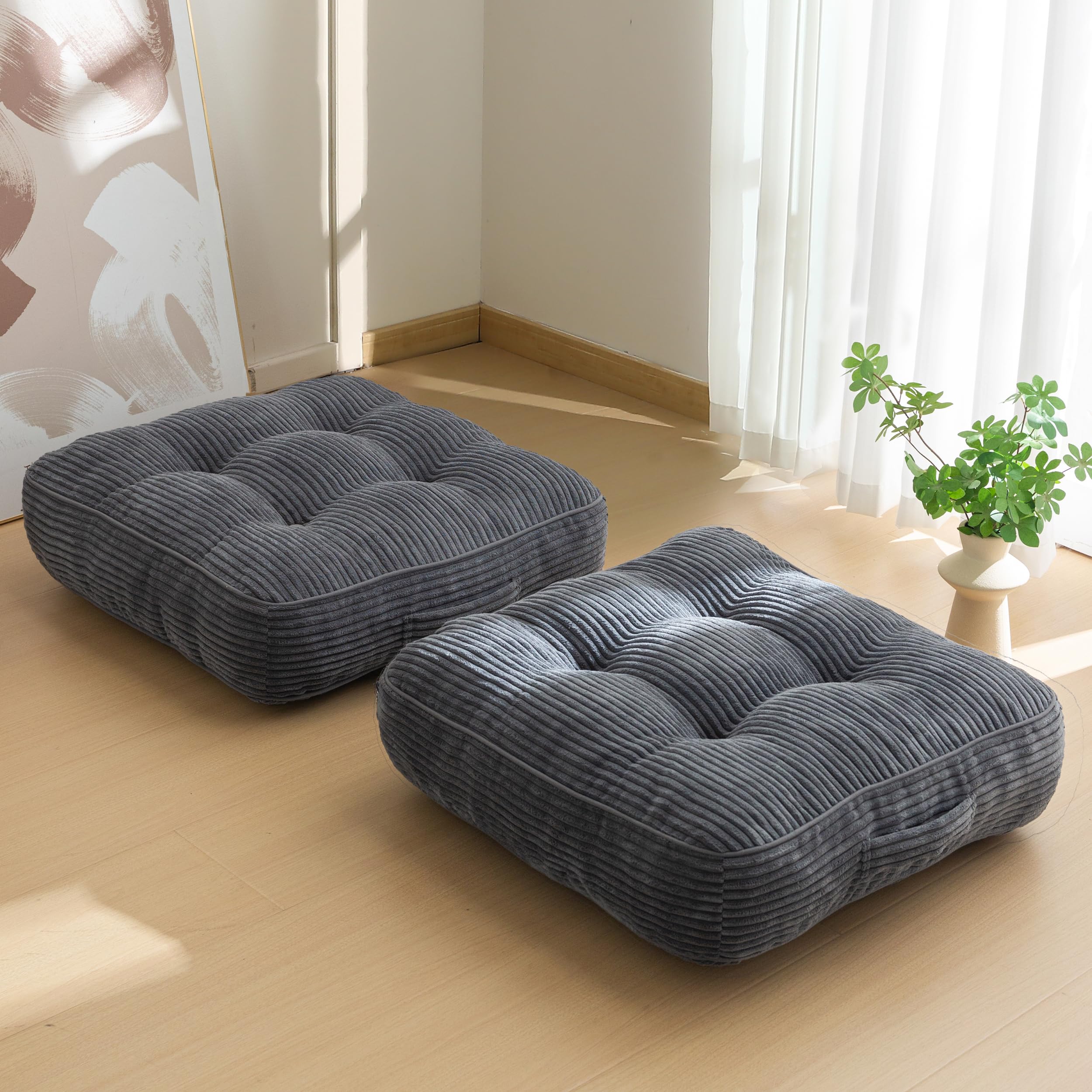 Photo 1 of 6" Washable Floor Pillow Cushion for Adults, Meditation Cushion Pillow, Large Square Floor Sitting, Removable Tufted Corduroy Cover, for Tatami Living Room or Yoga, 22x22 Inch, 2Pack, Machine Washable