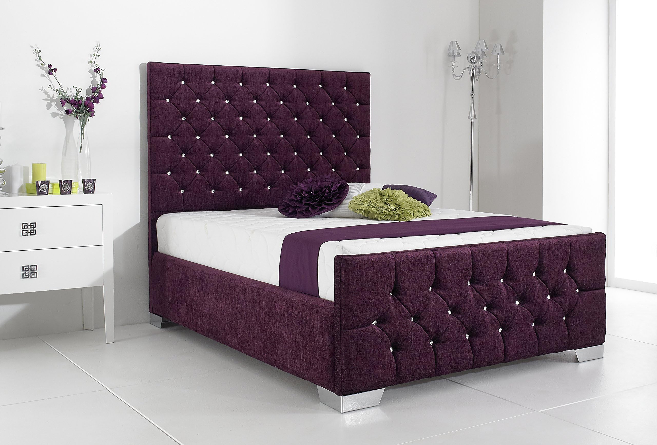 Joseph Furniture Fabric Upholstered Bed Frame Single Double King Super King Size (4ft6 Double Dimante Buttons)