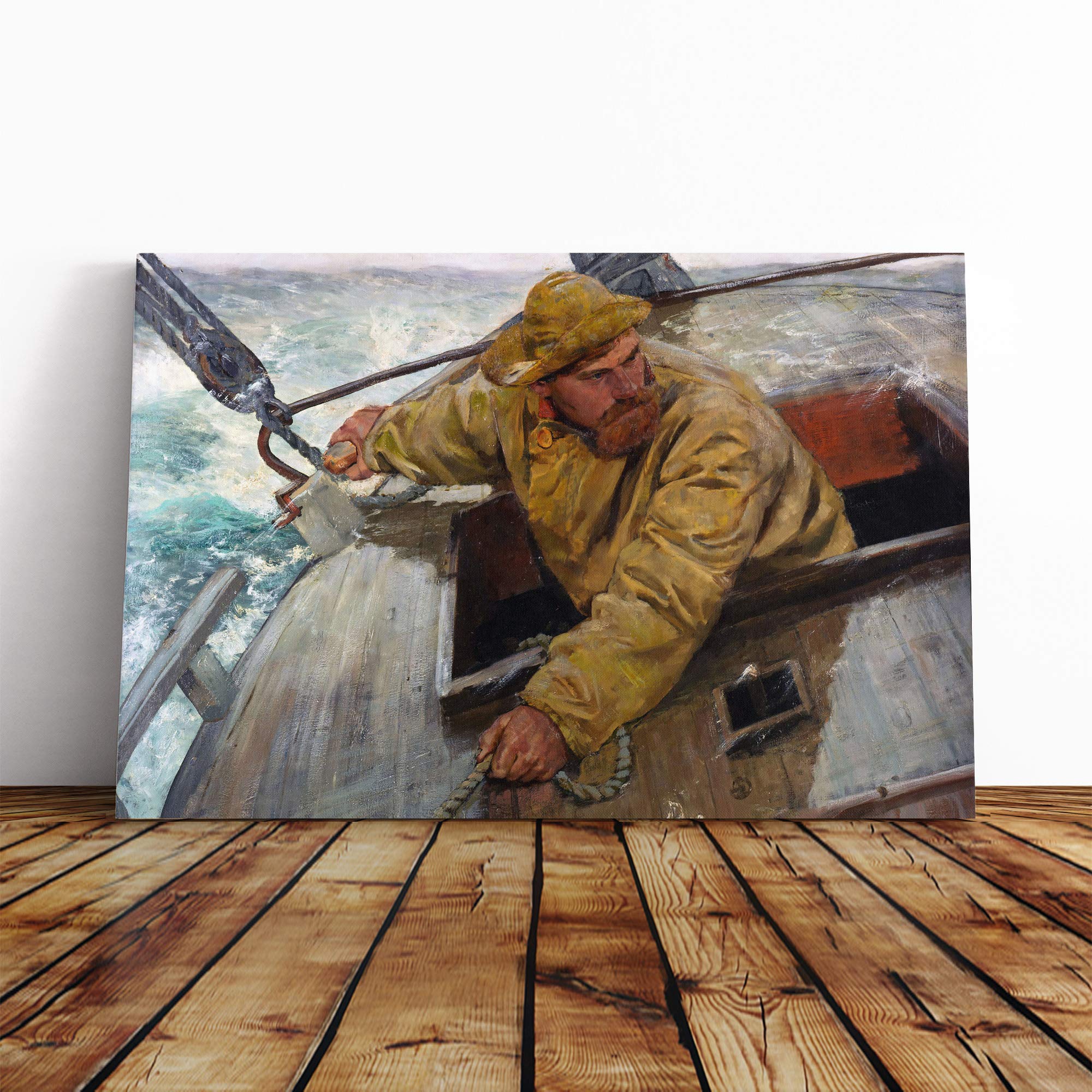 Christian Krohg Maleriet Hardt Fisherman Canvas Print | Gallery Wrapped 30mm Frame Wall Art | 20x14 inches | Ready to Hang | Modern Picture | Living Room Bedroom Lounge Office