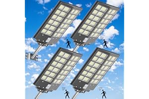 XCQMHF Solar Street Light Dusk to Dawn 6000W, 600000LM, 7000K Brightness, IP67 Waterproof, Motion Sensor, Lights Outdoor Street Light for Security and Safety (6000W-4Pack)