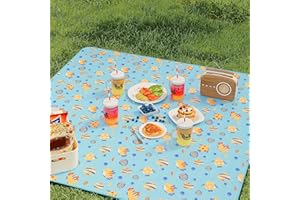 UDEAR Foldable Picnic Blanket,80"x80" Waterproof, Sandproof, Portable with Tote Bag for Beach, Park, Camping, and Travel,Blue
