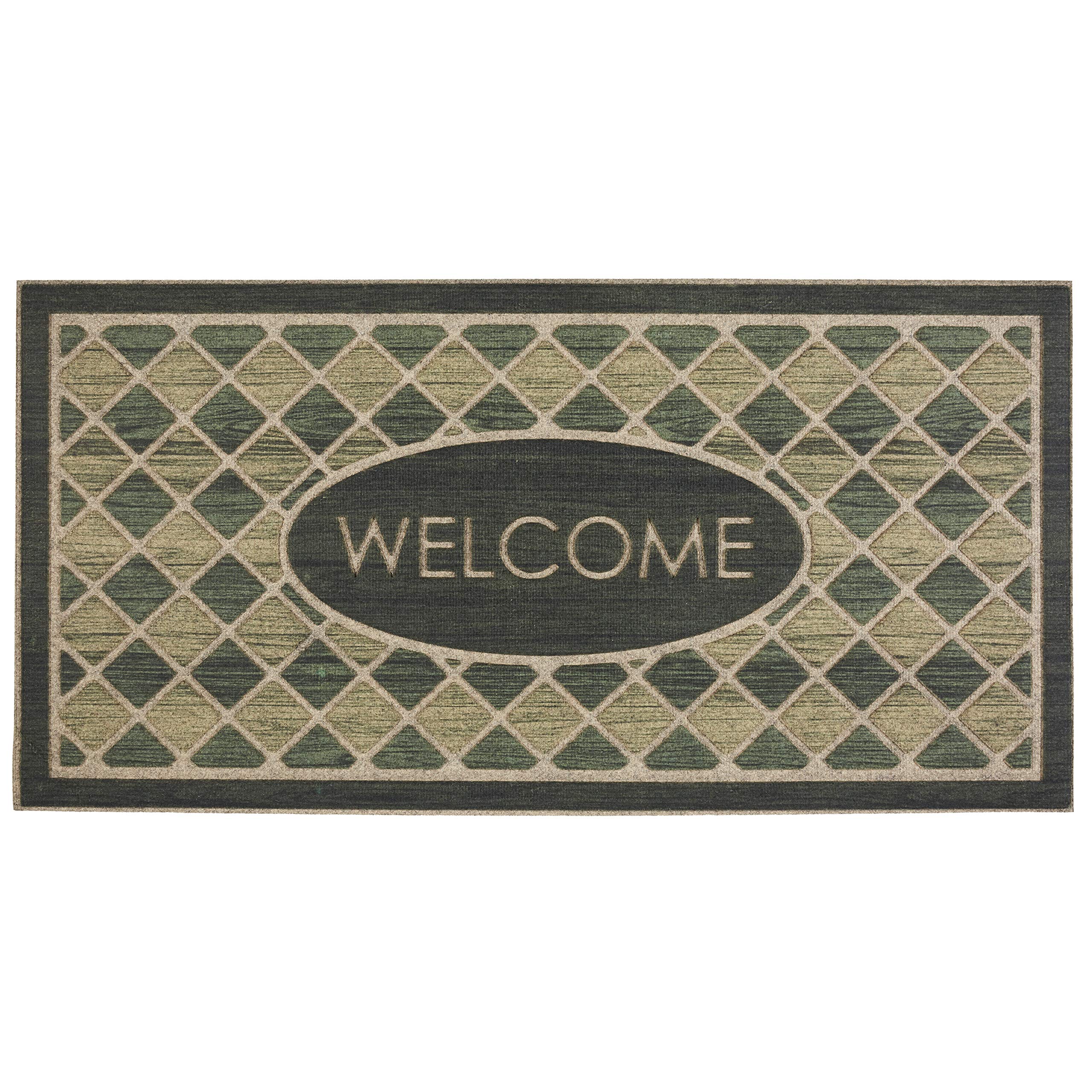 Mohawk Home Entryway Welcome Mat 2′ x 4′ All Weather Doormat Outdoor Non Slip Recycled Rubber, Ornamental Woodgrain Chestnut