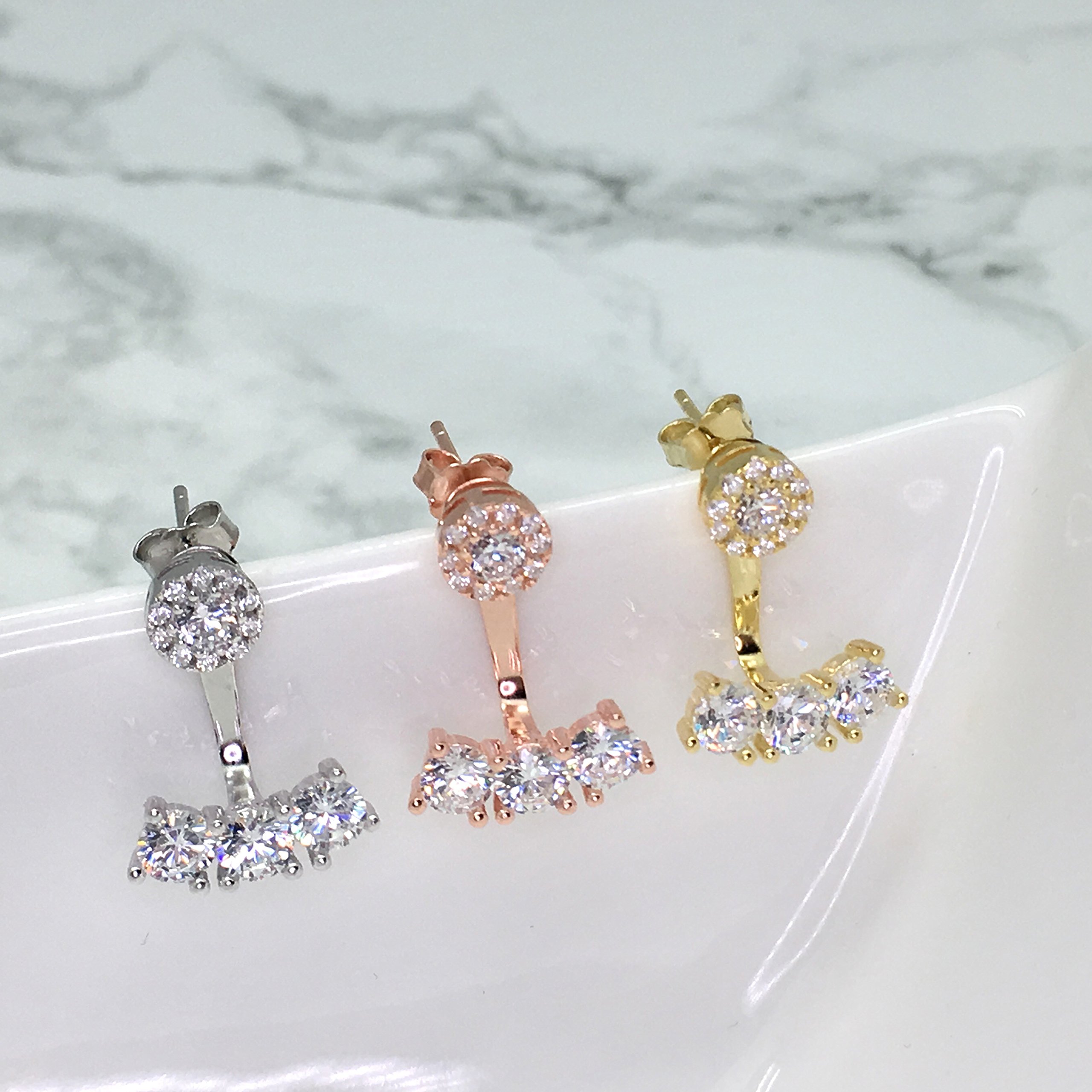 Spoil Cupid Yellow Gold-Plated Sterling Silver Halo Cubic Zirconia Front Back Stud Earrings