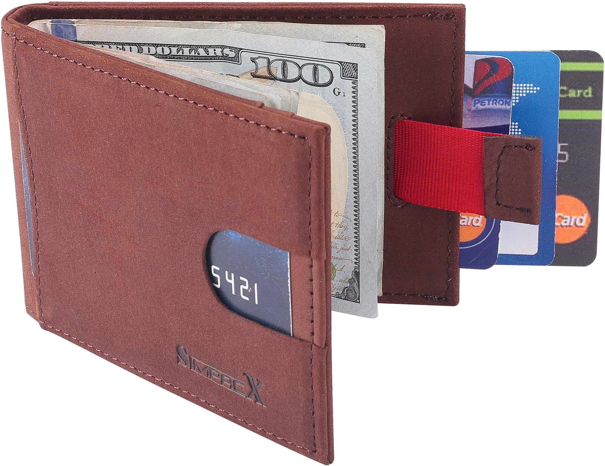 SimpacX RFID Blocking Bifold Slim Genuine Leather Thin Minimalist Front Pocket Wallets for Men Money Clip Full Grain Leather