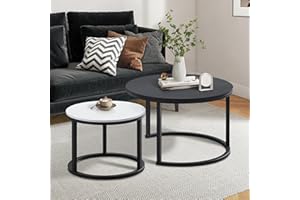 Jerry & Maggie Nesting Tables for Small Spaces 27.5" Round Industrial Farmhouse Set of 2 Coffee Table, Space-Saving Living Room, Bedside, Apartment Furniture (Black and White)