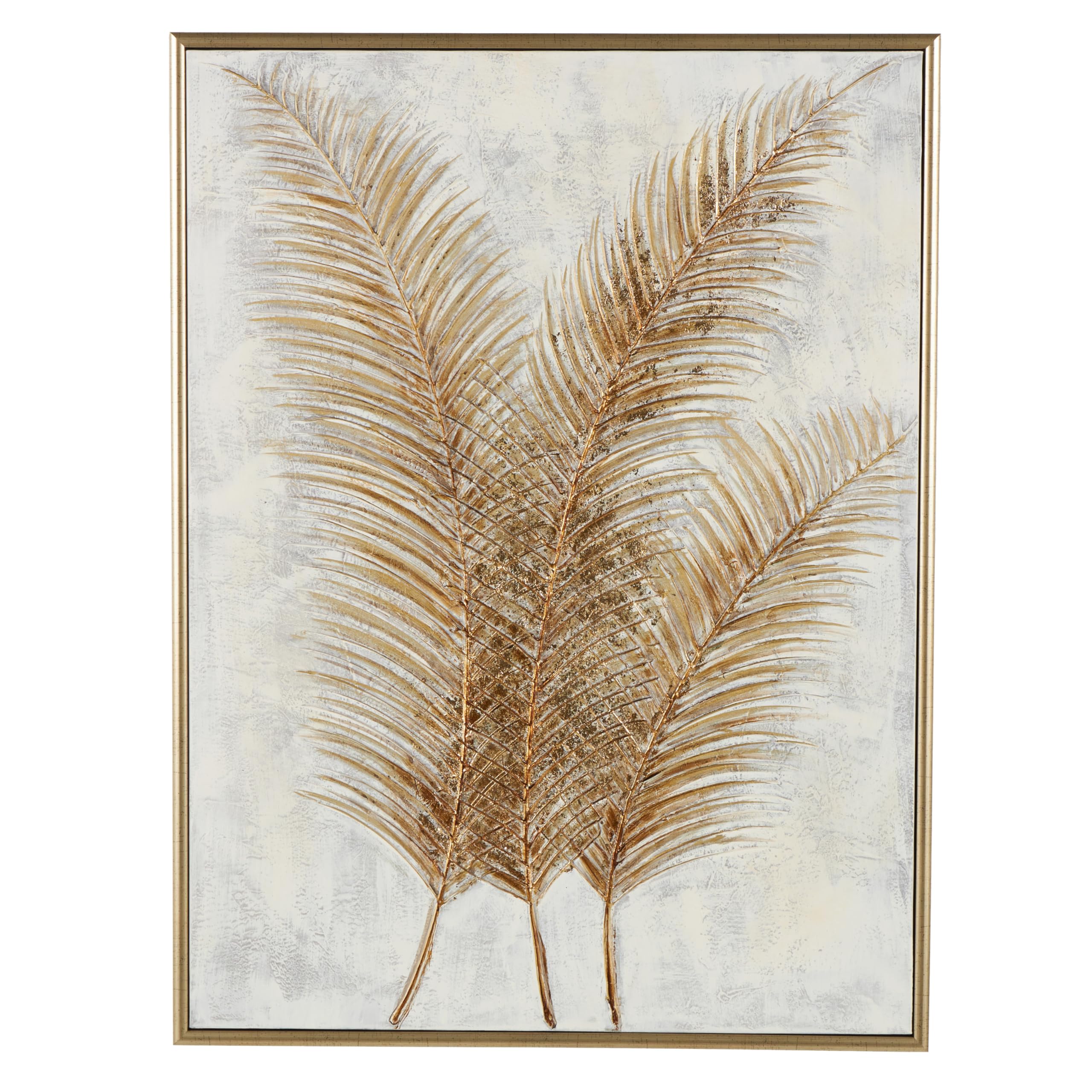 Photo 1 of **BROKEN FRAME**CosmoLiving by Cosmopolitan Canvas Leaf Framed Wall Art with Silver Frame, 36" x 2" x 48", Gold