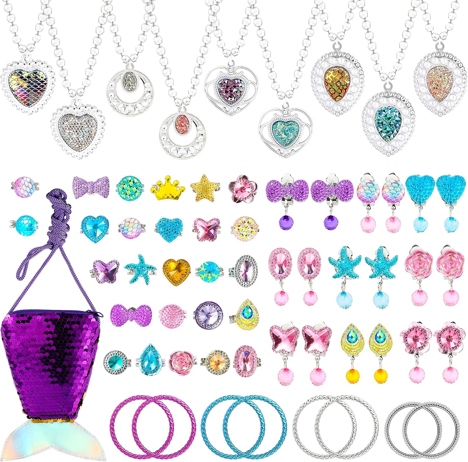 WATINC 62Pcs Mermaid Princess Pretend Jewelry Set Dress Up Jewellery