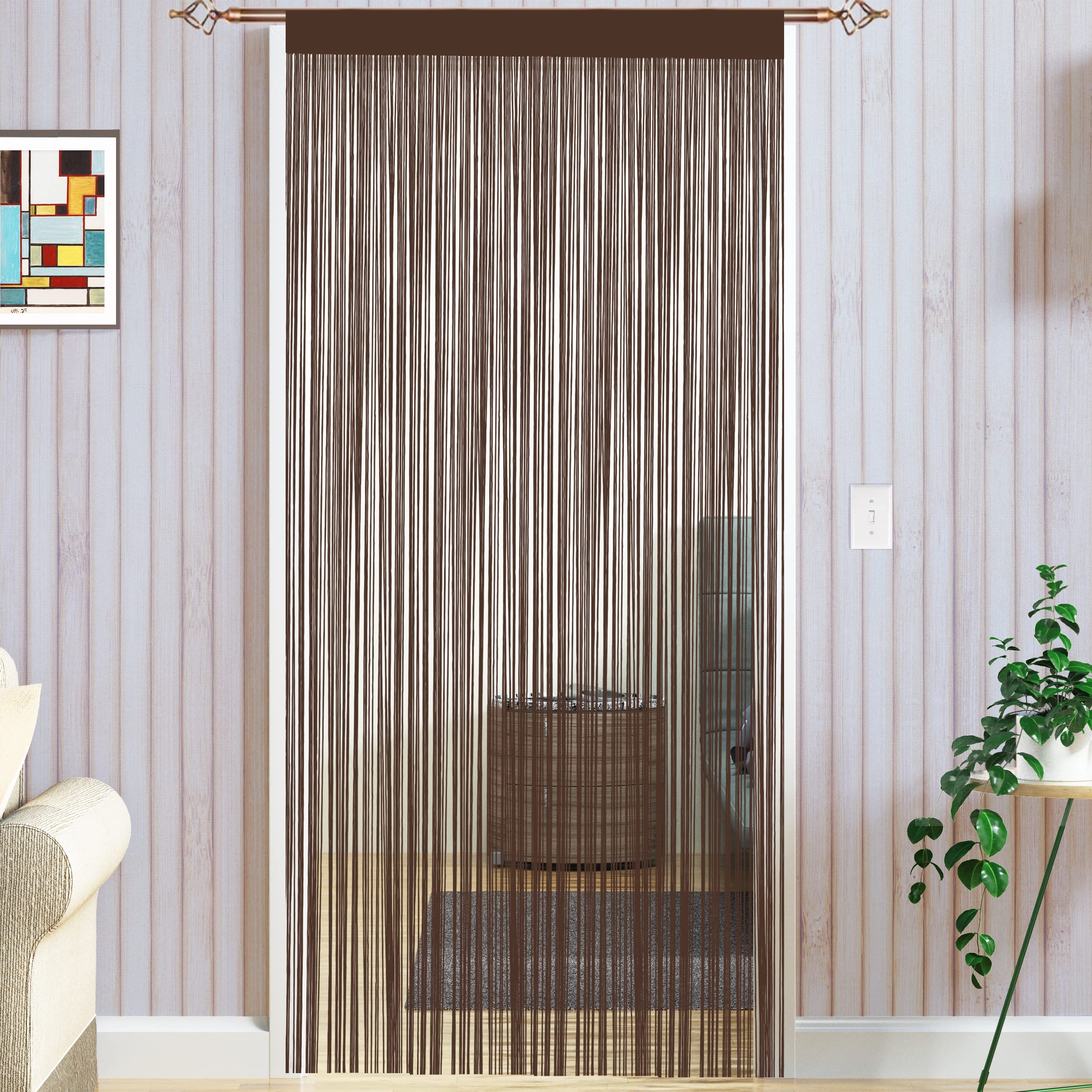 Taiyuhomes String Door Curtains Fly Screen Curtain For Window Decorations Living Room Doorways Crystal Plain Tassel (Coffee, 90x200cm) — image 1