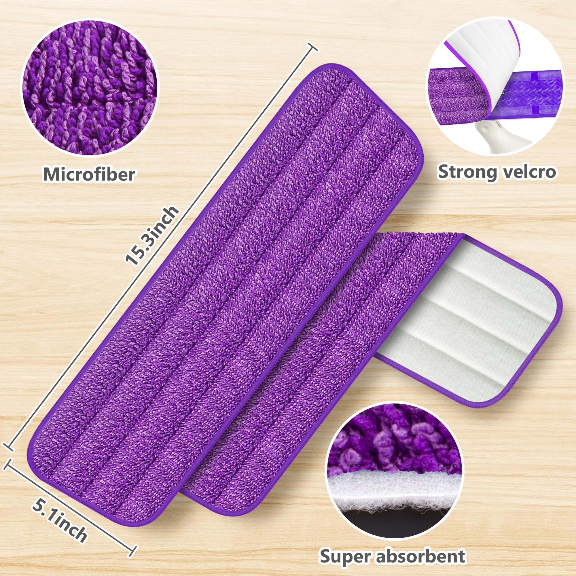 6 Pack Reusable Mop Pads Compatible with Swiffer PowerMop, Wood Floor Pads Microfiber Mop Replacement Refills Machine Washable for All Floor Surfaces