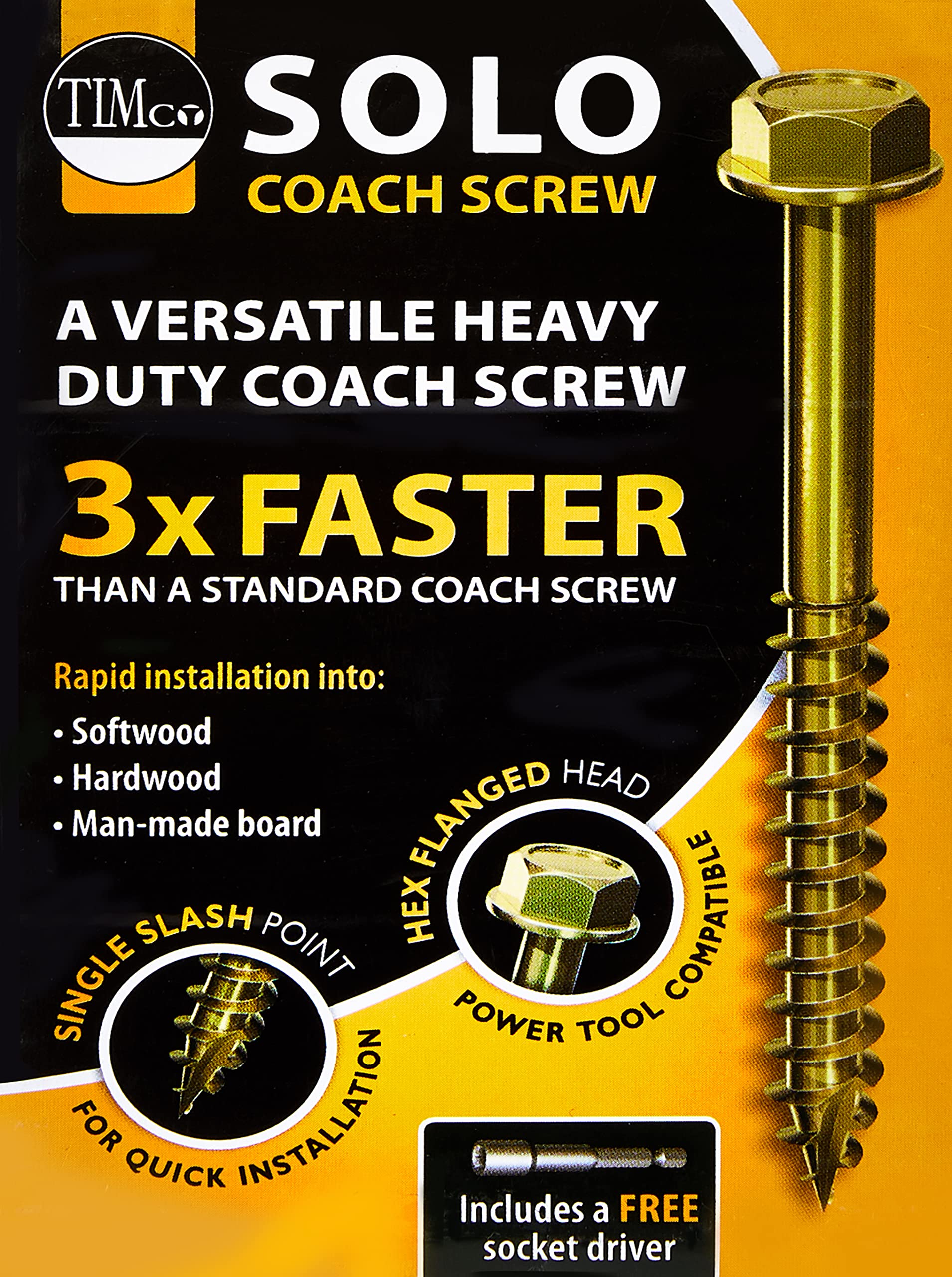TIMCO Advanced Coach Screw | Hex Flange Head | Slash Point | Yellow | 8.0 x 40 | Box of 50 (840SCSY)