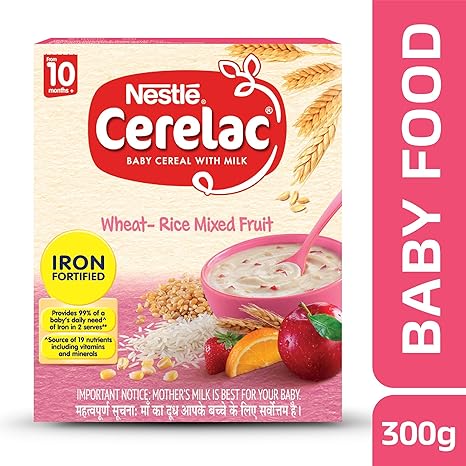 Nestle Cerelac Fortified Baby Cereal with Milk, Wheat-Rice Mixed Fruit-From 10 Months, 300g Pack
