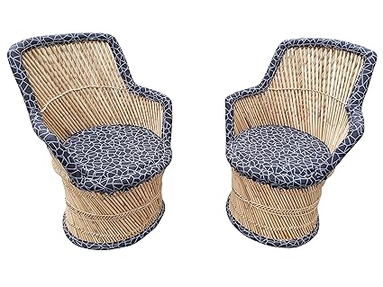 PatioStack Bamboo Leather Handicraft Outdoor Rattan & Wicker Sitting Chairs Furniture Set for Garden / Terrace / Lawn / Balcony / Restaurant / Cafe / Living Room / Drawing Room [ 2 Black Chairs, Size :18*18*34 ]