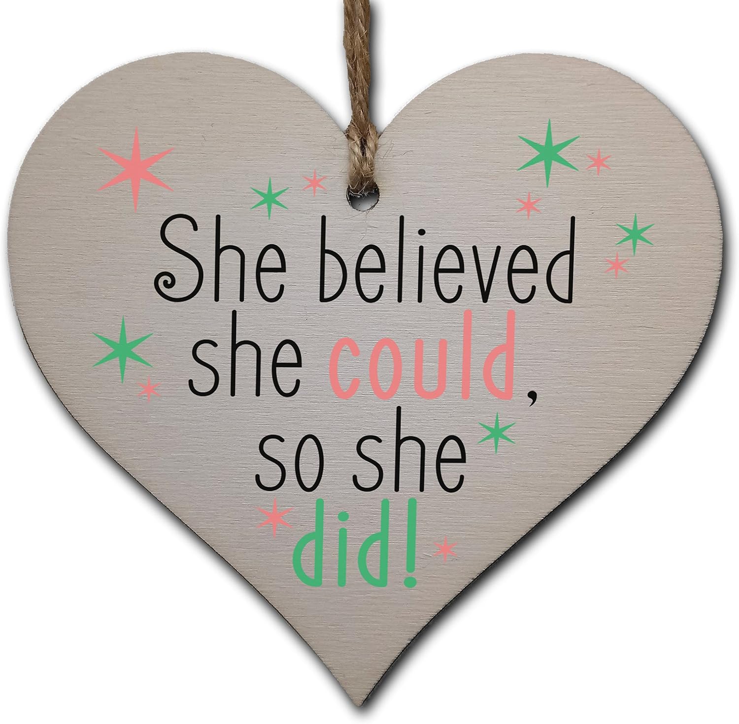 Motivational Hanging Wooden Heart - Handmade Decorative Sign with Positive Quote - Gift for Women Girls, Teen Room or Office Decor