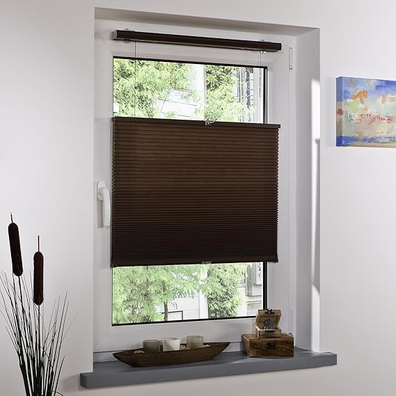 Liedeco® Thermo-Plissee freihängend mit Klemmträger / 100 x 130 cm mocca (Breite x Höhe) / lichtdurchlässig blickdicht und st