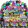 80s 90s 50s Party Decorations 80's 90's 50's Party Bundle Includes Inflatable Radio Boombox and Mobile Phone, Back to 90s 50s Backdrop, Tablecloth, 75 Pcs Balloons for Hip Hop Party(80s Style)