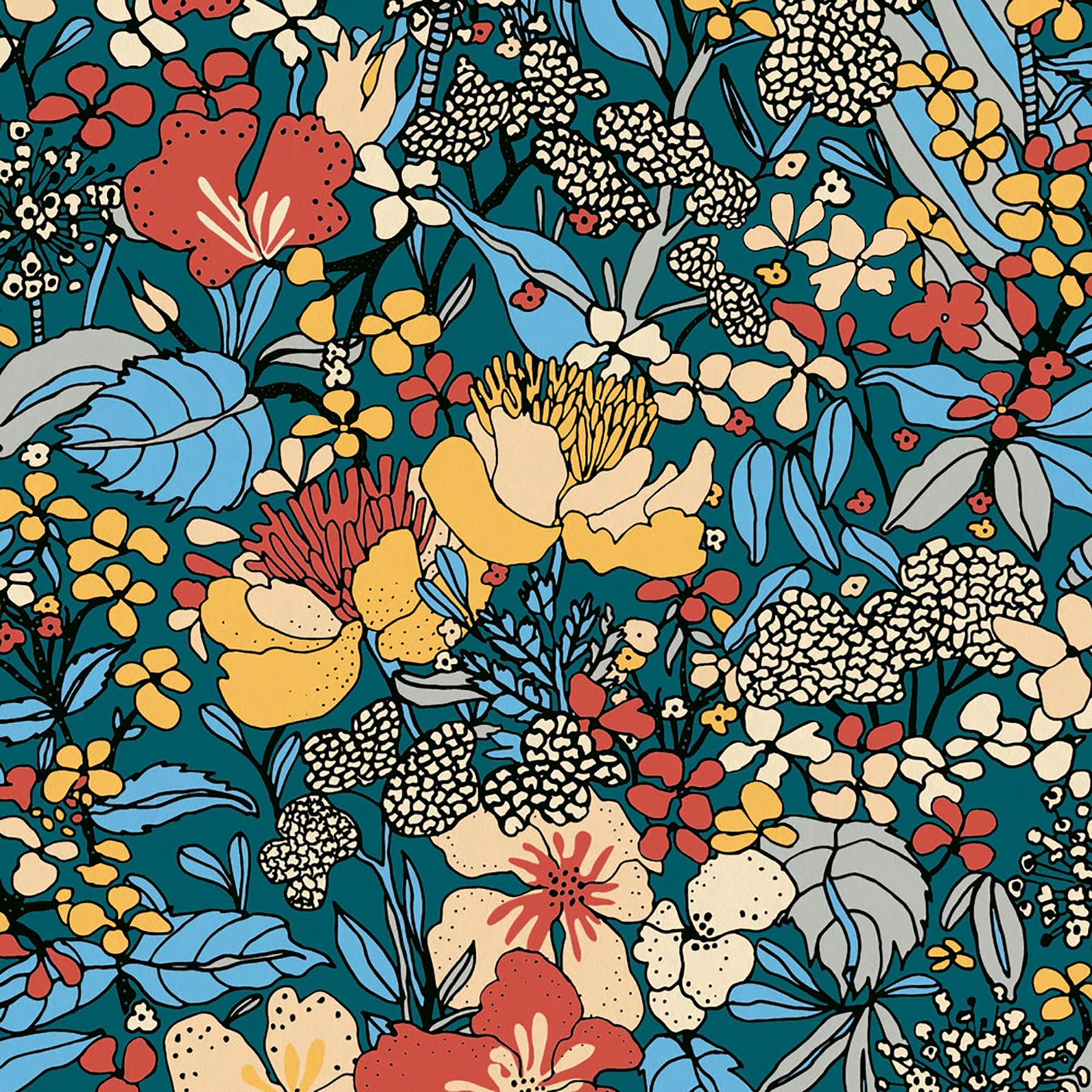 Architects Paper Jungle Wallpaper Floral|Impression Non-Woven Wallpaper 10.05 m x 0.53 m Multicolored Blue Orange Made in Germany 377564 37756-4