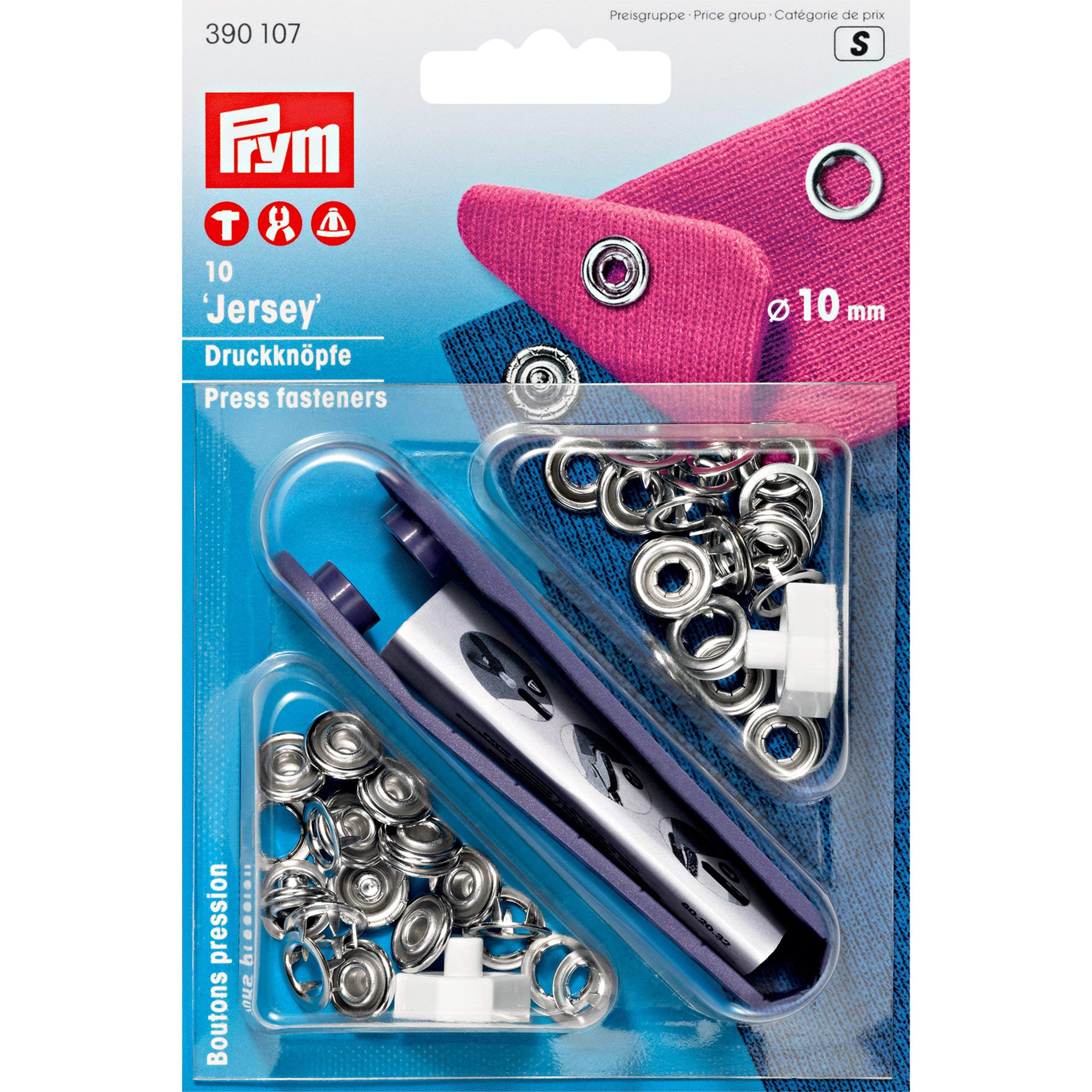 Prym PRYM_390107-1 Non-sew Press Fasteners Jersey Brass pronged Ring Silver col 10 mm