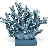 Gift Boutique Blue Coral Decor Coastal Tabletop Sculpture Nautical Beach House Accent Resin Ocean Reef Figurine Shelf Mantel Bathroom Living Room Decor