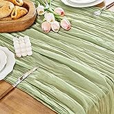 HOMEBROS Cheesecloth Table Runner, 10 Ft Boho Rustic Gauze Table Runner Sheer Wrinkled for Centerpiece Decor, Sage Green, 1 Pcs