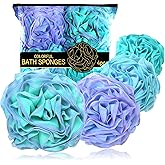 Large Loofah Bath Sponge 70g, 6.3 Inch Exfoliating Shower Loofah, Soft Durable PE Mesh with Reinforced Knotting, Rich Lather Body Wash Scrubber, Sweet Little Gifts Set (A-4Pack)