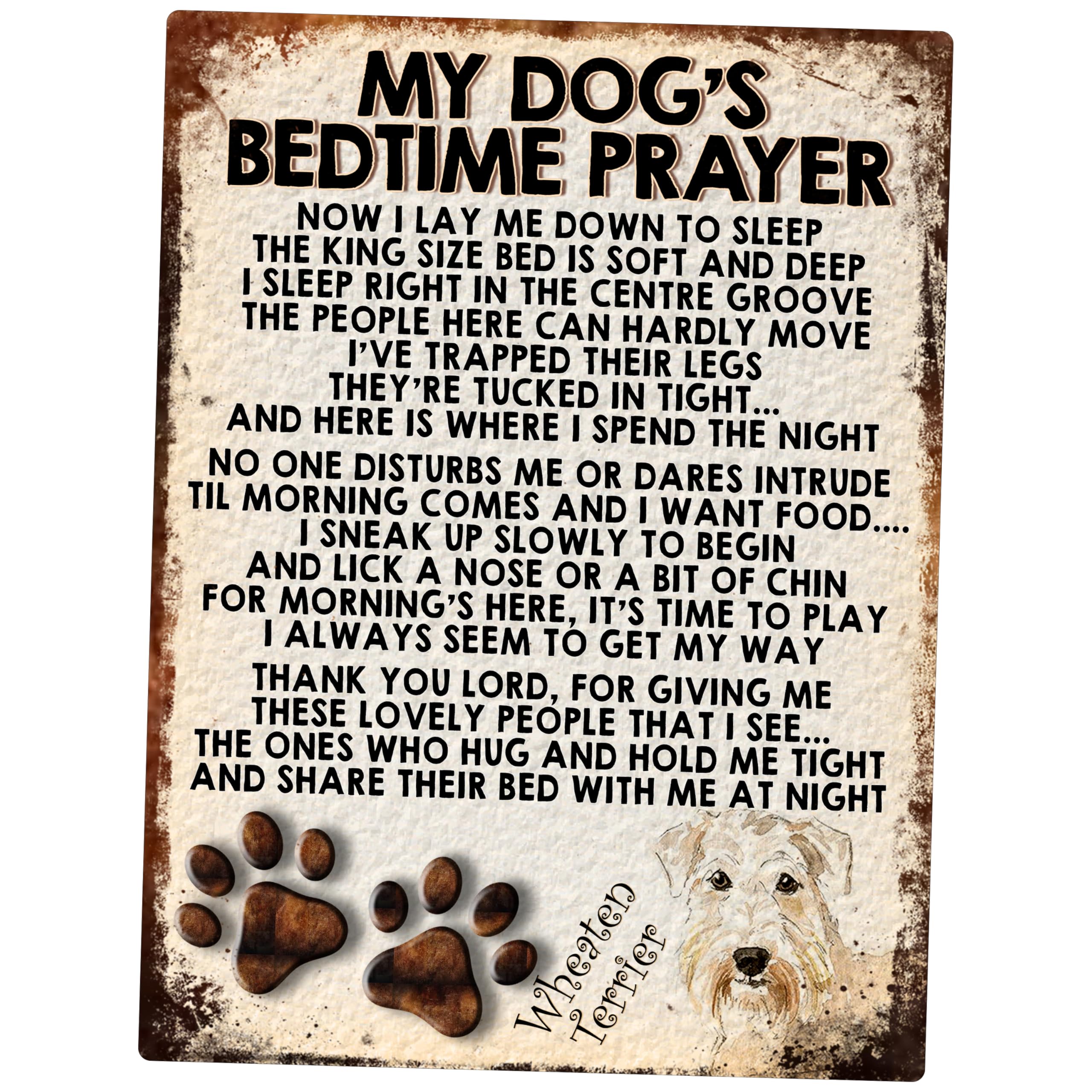 MY DOG'S BEDTIME PRAYER RETRO STYLE METAL TIN SIGN/PLAQUE (WHEATEN TERRIER)