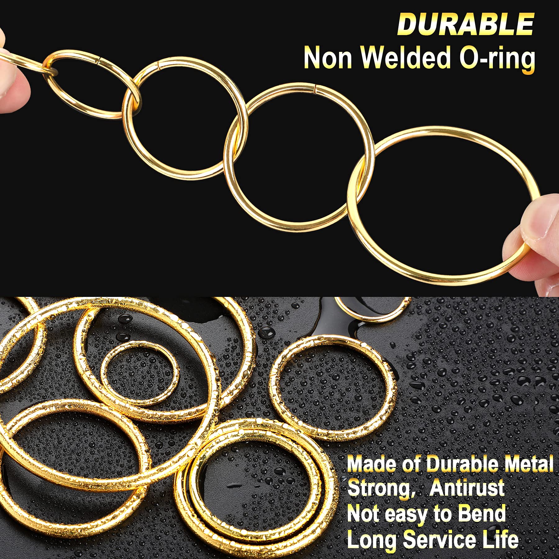 60Pcs 6 Sizes Gold Metal O Rings Multi-Purpose Buckle Loop Ring for Hardware Bags DIY Keychains Belts Craft Projects, 15mm, 20mm, 25mm, 32mm, 38mm, 50mm