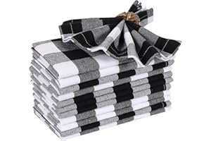 THE BEER VALLEY Cloth Napkins Set of 12 Cotton, Dinner Napkins 16x16 Inches, Gingham Check 100% Cotton Plaid Check Napkins Cloth Washable, Cloth Napkins for Party Wedding & Everyday Use- Black & White Napkins