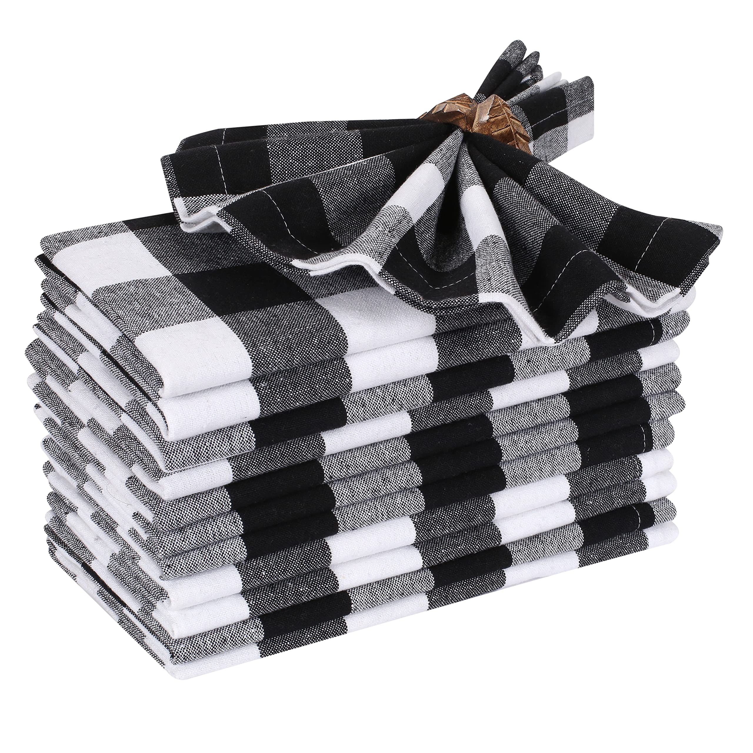 Ramanta Home Cloth Gingham Check Napkins Set of 12 (46x46 CM) Black White- Reusable Machine Washable Soft Napkins - for Everyday Use, Weddings