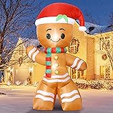 DearSun 8FT H Lovely Giant Christmas Inflatable Gingerbread Man with Build-in LED Lights, Blow up Christmas Inflatable Outdoor Indoor Decorations Large Party Yard Decoration