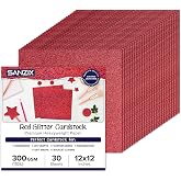 SANZIX 30 Sheets Red Glitter Cardstock Paper 12"x12" 300GSM for Christmas | Premium Sparkle Paper for Christmas, Cricut, Scra